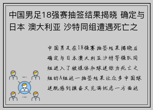 中国男足18强赛抽签结果揭晓 确定与日本 澳大利亚 沙特同组遭遇死亡之组 中国男足18强赛抽签结果揭晓 确定与日本 澳大利亚 沙特同组遭遇死亡之组
